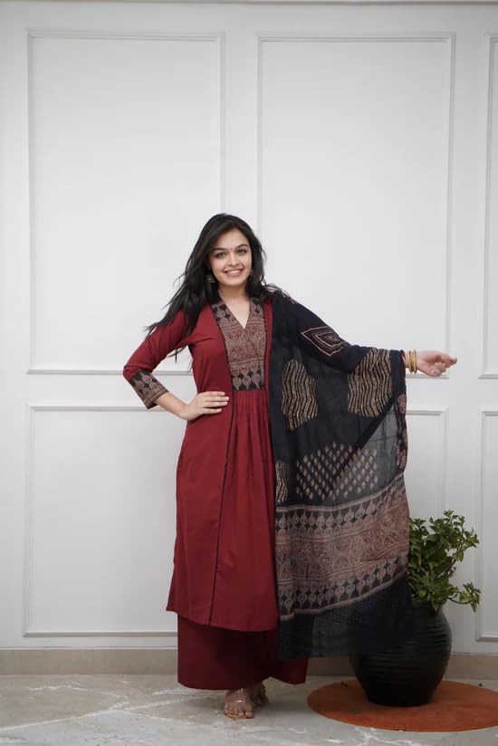 Image of ANNI Designer | Rayon Straight Printed Kurta Set with Pant & Dupatta | Stylish Women's Kurti Set | Ethnic Wear Suit Set for Women | Daily Kurta Pant Set with Dupatta