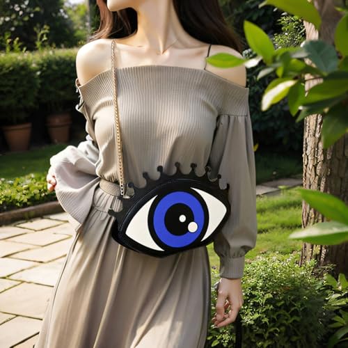 Women's Small Clearance Evil Eye Shaped Vegan Leather Crossbody Purse Bag with Chain & Zipper2