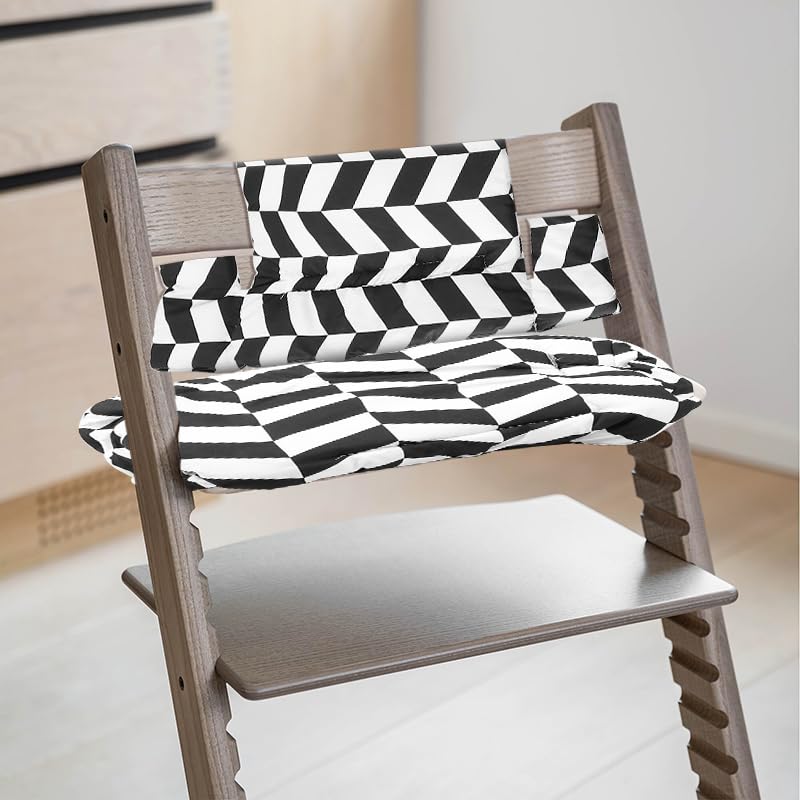 Image of High Chair Cushion for Stokke, Geometric Black and White Cushion Compatible with Tripp Trapp Chair, Machine Washable Cotton