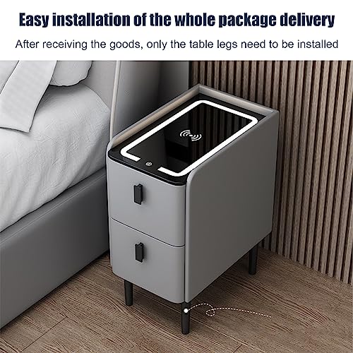 Table de chevet intelligente a 2 tiroirs avec station de charge rapide integree
