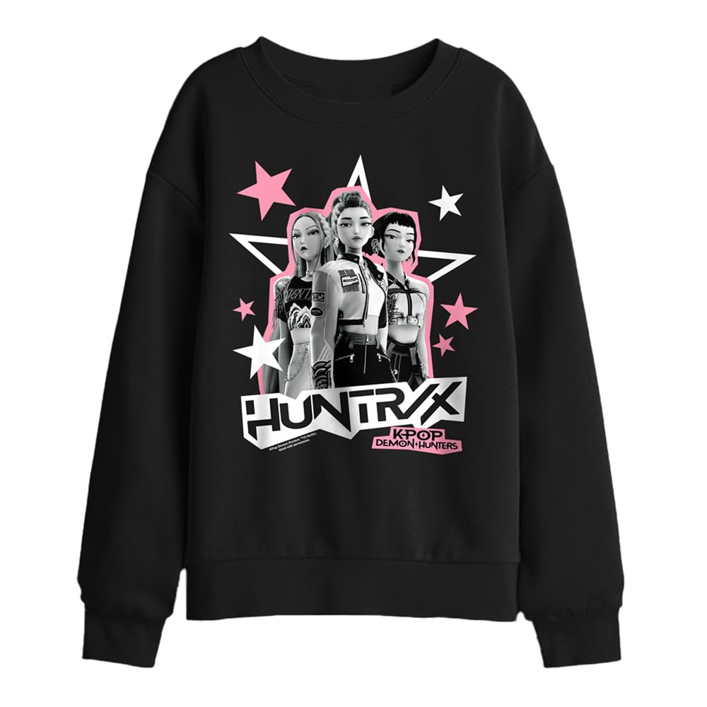 Kpop Demon Hunters Huntrix Scrapbook Stars Kids Sweatshirt, Black, 12-13Y