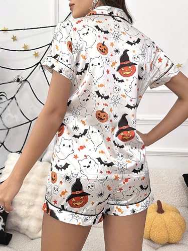Women's Lounge Sets Ghost Pumpkin Graphic Short Pajamas Set Halloween Loungewear Two-Piece Holiday Outfits2
