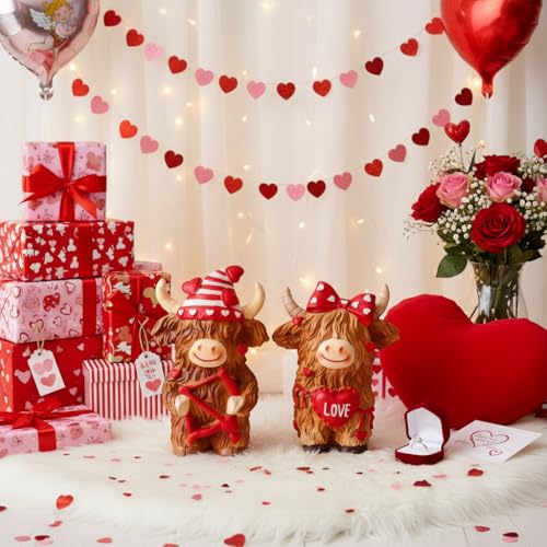 Estatuas decorativas de toro Highland para San Valentín, 2 piezas miniatura 4