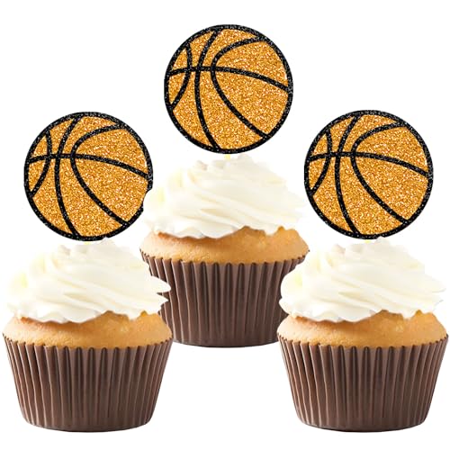 Moitkptt 24Pcs Basketball Cupcake Toppers for Basketball Party Decorations, Basketball Player Cupcake Toppers, Basketball Theme Baby Shower Party Decorations (Basketball), BAK001