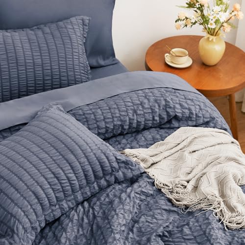 Love'S Cabin CUSA23L1PJTEPNQU Seersucker Navy Blue Queen Comforter Set 7 Pieces thumb #3