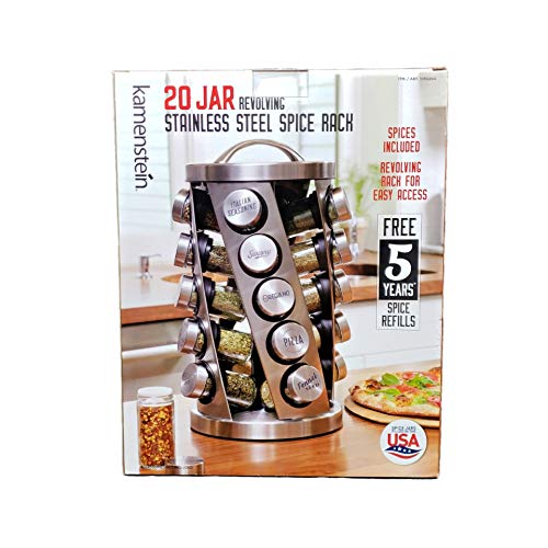 Contemporary Spice Rack Stainless Steel 20 Jars Revolving Rack for Easy Access,Spices Included
