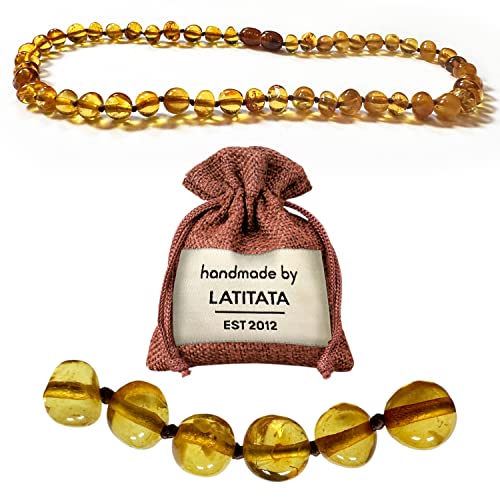 LATITATA CRAFT Echte Bernsteinkette - Baltischer Natur Bernstein - Länge 32 cm - 100% Handarbeit in Deutschland- GIA Zertifiziert (Honey Poliert)