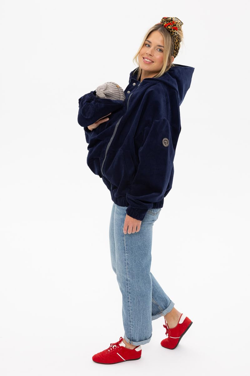 fun2bemum Cordjacke 3 in 1 Tragejacke Baby Umstandsjacke Oversize Herbstjacke für Mama mit Babytrage aus Baumwolle mit Einsatz