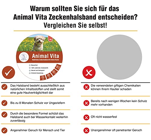 Animal Vita® Zeckenhalsband für kleine Hunde - 100% natürliche Inhaltsstoffe - bis zu 8 Monate zuverlässiger Zeckenschutz