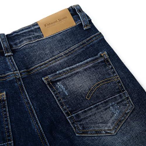 KIDSCOOL SPACE Boys Jeans,Kid Elastic Band Inside Ripped Slim Fit Denim Pants3