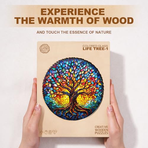 WOODBESTS Rompecabezas de Madera para Adultos (195 Piezas - 11.4x11.3 pulgadas) Rompecabezas de Vidrio de Colores Árbol de la Vida con Caja de Almacenamiento de Madera - Regalos Personalizados para Amantes de Rompecabezas miniatura 5