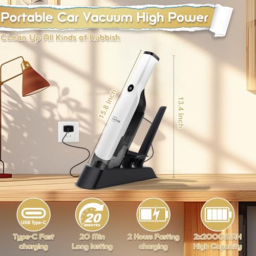 Image of Handheld Vacuum Cordless,Dust Busters Cordless with Storage Dock,15KPA High Power Portable Vacuum Vordless,USB Quick Charge,Mini Vacuum with Multi-Nozzles & Washable Filter,White