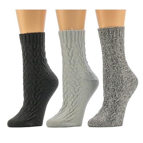 BEARPAW Womens Soft Multicolor Solid Large Cable Ankle Boot Socks 3 Pair Black