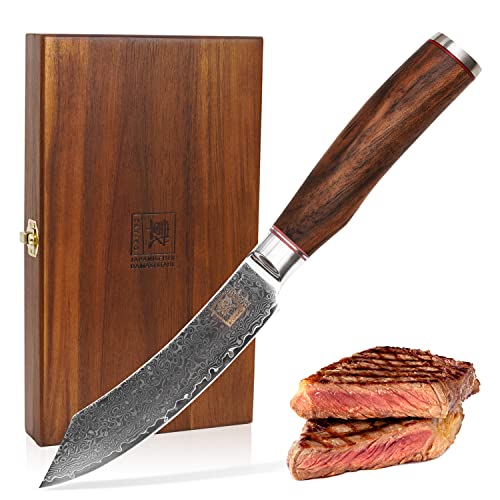 zayiko Kurumi Exklusives 4er Steakmesser-Set extrem scharfe 12,50 cm Klinge aus 67 Lagen I Damast Küchenmesser aus echtem japanischen Damaststahl mit Griff aus Nussbaum & Holzbox Cover