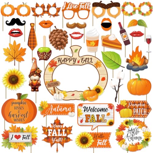 Fall Photo Booth Props, 36 Pcs Autumn Props Include 1 Fall Photo ...