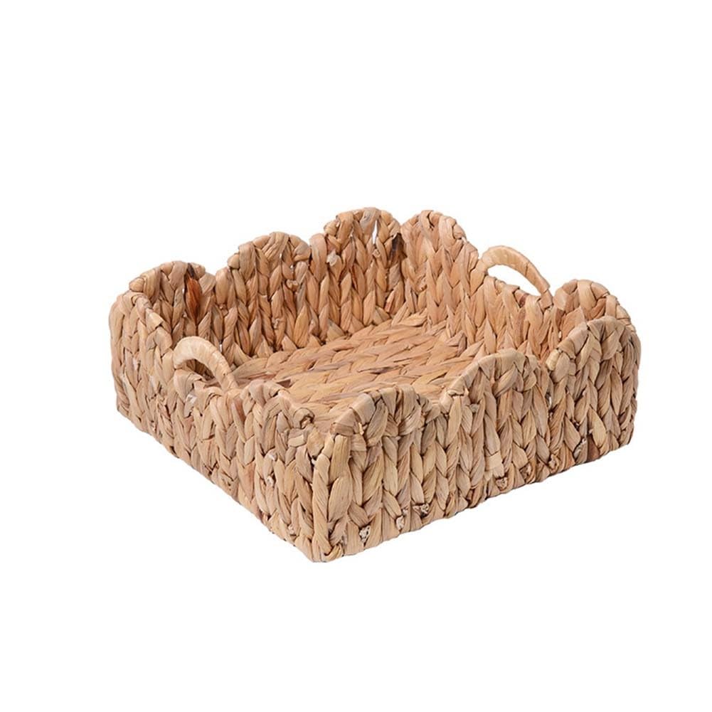 Cesta de almacenamiento de hierba de calabaza con asas de madera, 24 x 24 x 12 cm, organizador decorativo natural, papel higiénico, despensa, sala de estar, caqui