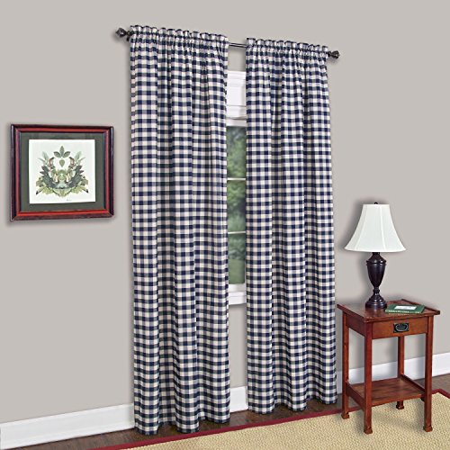 Image of Sweet Home Collection Treatment Kitchen Window Curtain Panel, 84 inch, Buffalo Check Navy