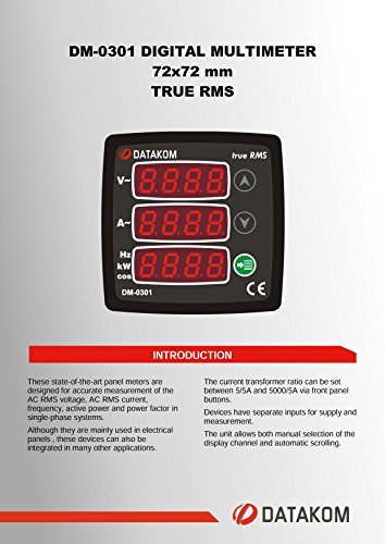 DATAKOM DM-0301 Single-Phase Digital Multimeter Panel, 170-275V Power Supply