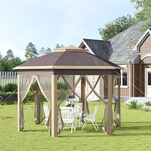 Houkai Pops Up Gazebo Double Roof Adjustable Canopy Tent W/Mesh Sidewalls, Carrying Bag, Beige #TOP1