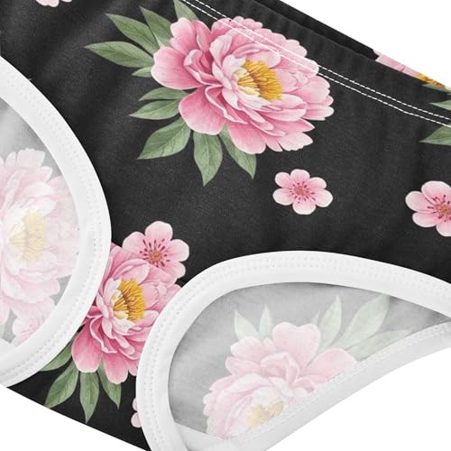 Artistic Girls Underwear Toddler 2t Cotton Panties Little Girl Pink Floral Peony Flowers Black Briefs Kids Undies4