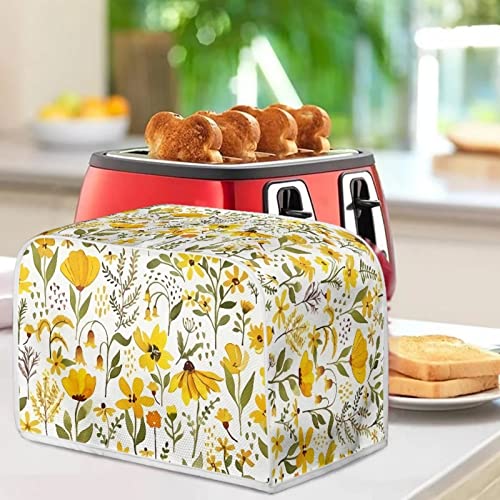 Image of 2 Slice Toaster Dust Cover Bread Toaster Oven Dustproof Cover Kitchen Bakeware Protector Dustproof Fingerprint Protection for Women Gift(11.4 x 7.9 x 7.5), Yellow Floral