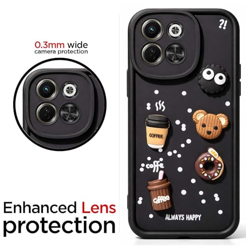 Image of Bintage CASE Cute Fun Taddy Cartoon 3D Ball Bear Milk Cake Coffee Silicon Case Full Body & Camera Protection Back Cover Compatible for Tecno Pova 6 Neo 5G - Black
