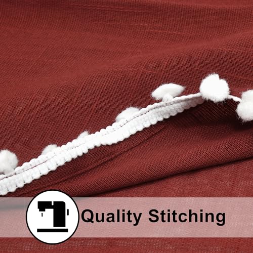 Image of THE LINEN COMPANY Net Curtains Cotton Curtains with Pom Pom Lace Rod Pocket Sheer Curtains Light Filtering Curtains for Window Curtains Living Room Maroon 7 Ft Pack of 2