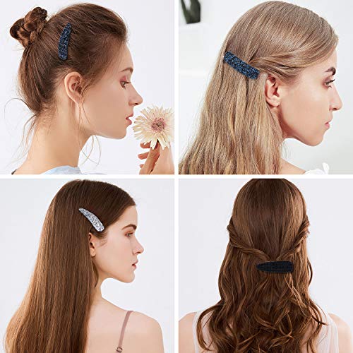 Rhinestone Hair Clips for Women and Ladies Shining Crystal Snap Clips Different Color Rhinestone Hair Pins Hair Barrettes for Party Wedding Daily Girls Hair Decorative (Black blue gray) - Image 5