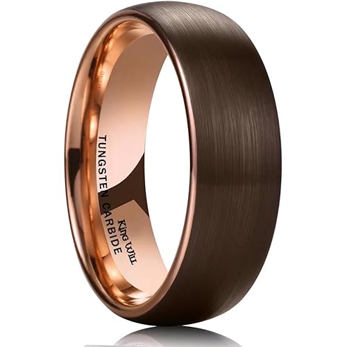 King Will Duo 2mm 4mm 6mm 8mm Dome Brown Tungsten Carbide Wedding Band Ring Rose Gold Inside Comfort Fit