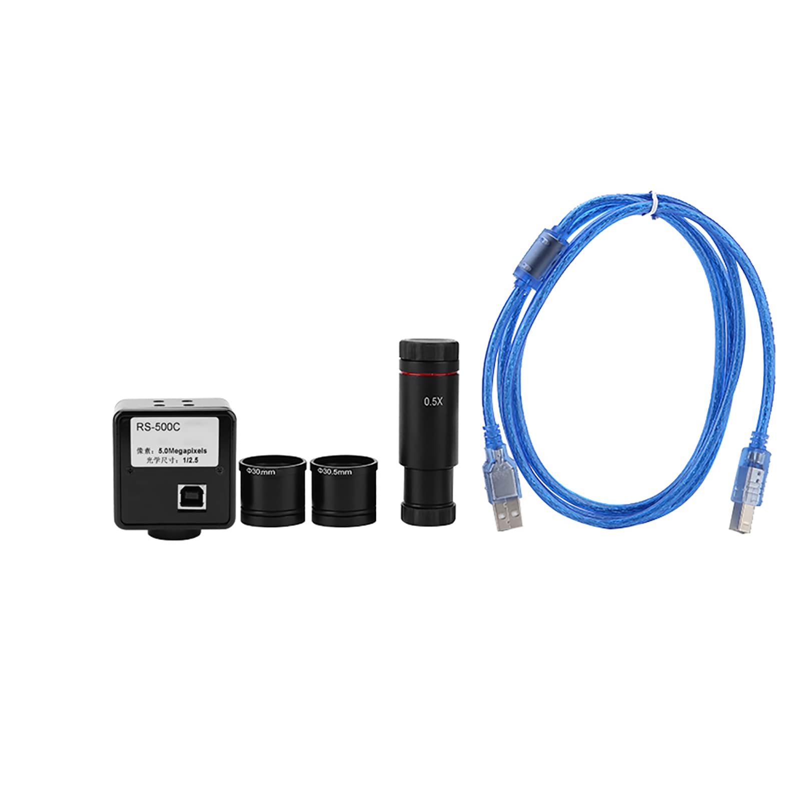 Adaptador CCD 0.5X Cámara de Microscopio USB INDUSTRICA Velocidad de Alta Velocidad 5MP Cámara Ojos para Grabaciones Fotos y Video bajo un Microscopio, Admite una Imagen Estática y Dinámica