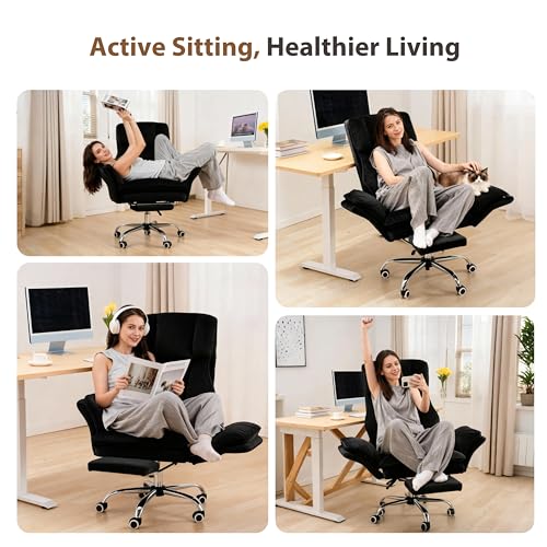 Image of Big and Tall Office Chair, Flip Armrests for Pets & Cross Legged Sitting, Executive Ergonomic Computer Gaming Chair with Foot Rest, Crystal Velvet Wide Seat Reclining Desk Chair