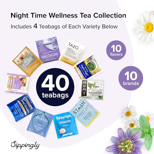 Sippingly Night Time Tea Sampler – 40 Herbal Teas – 10 Flavors from Top Brands – Chamomile, Lavender, Passionflower – Perfect Relaxation & Sleep Support – Ideal Wellness Gift – Kosher, Gluten-Free - Image 3