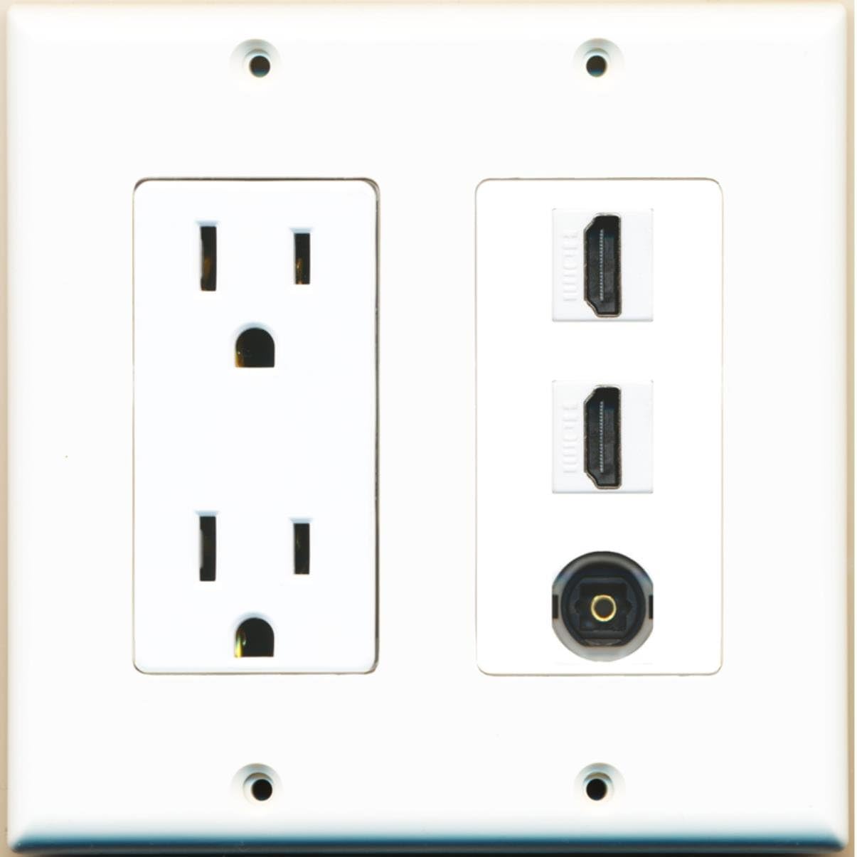 RiteAV - 15 Amp Power Outlet 2 Port HDMI 1 Port Toslink Decorative Wall Plate - Stainless Steel/Gray