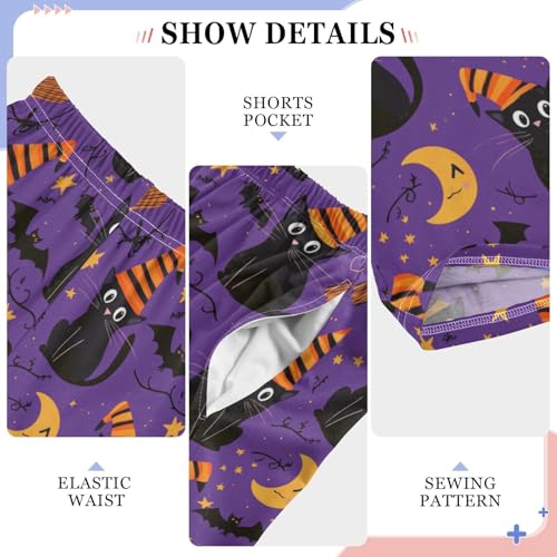 Purple Halloween Cat Bat Boys Pants for Kids Jogger Pants with Pockets S4