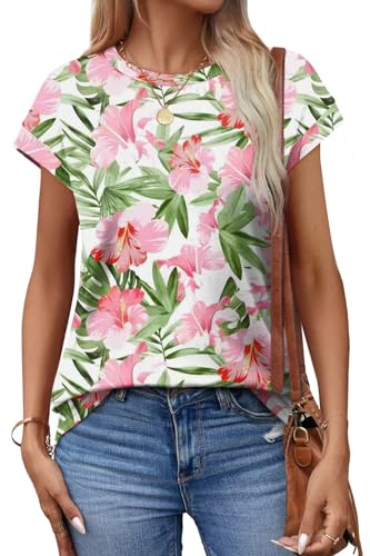 Image of Alaroo Womens Summer Tops Short Sleeve Shirts Crew Neck Cute Trendy Tunic Blouses (S-3XL)