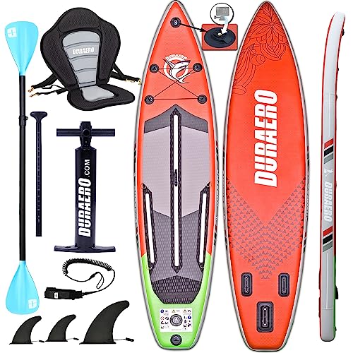 Aufblasbare SUP Board Set Stand Up Paddle Board Premium Surfboard inkl. Kajak Sitz, Kamera Halterung, Dopple Paddel und komplette Zubehör Set, 330x76x15cm,Bis 150kg, rot+grün