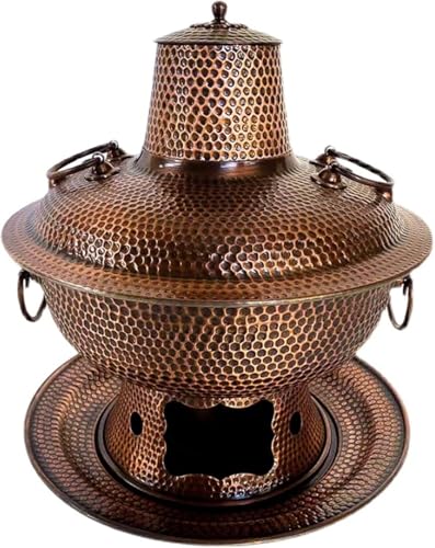 INUUXLG Traditional Chinese Copper Hot Pot, Vintage Shabu Hotpot Cooker Hand-Hammer Chinese Traditional Stew Pot Soup Pot Cookware(34cm) (One Color 32cm)