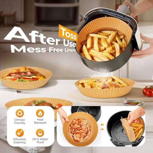 Image of 100 PCS Air Fryer Paper Sheet Parchment Paper Liners - Non-Stick, Heat Resistant, Baking Paper - Disposable, Food-Grade, Grease-Proof Sheets. (Round Paper- 8 INCH)