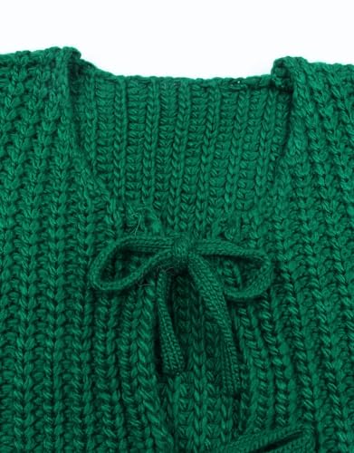 Image of Trendy Cardigan Sweater Vest Crochet Knit Top Sleeveless Bows with Pockets