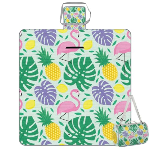 Shimoshe Picnic Blankets 57”x 59”, Palm Leaf Pineapple Flamingo Waterproof Sandproof Picnic Mat Lightweight Foldable Beach Blanket for Camping Park Grass Beach Outdoor Blanket
