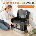 Stainless Steel Litter Box with Lid, High Sided Enclosed Metal Litter Box for Big Cats, Easy Cleaning Anti-Urine Leakage, Non-Sticky Cat Box, Front Entry Top Exit KittyBox, Includes Mat & Scoop - Image 2