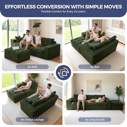Image of MAXYOYO L Shape Sectional Sofa Couch and Round Chaise Lounge, Modern Cloud Couch with Ottoman, Comfy Sofa with Layered Cushion, Tufted Upholstered Sleeper Chair for Living Room, No Assembly Required