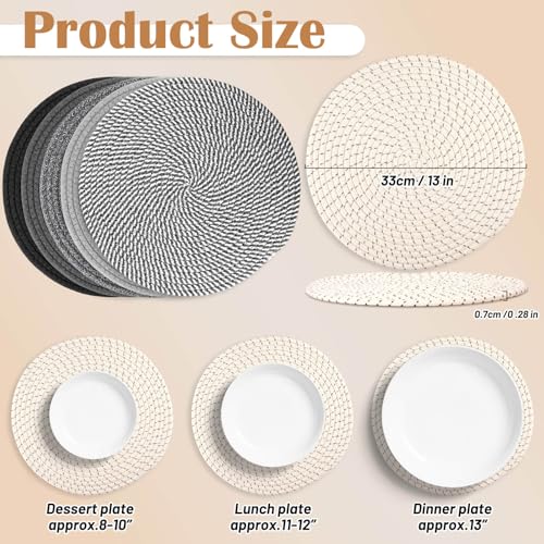 Billbotk Cotton Round Placemats Set of 6, 13 Inches Hot Pads for Kitchen, Trivets for Hot Dishes, Pots and Pans, Pot Holders for Kitchen Essentials, Table Mats for Decorations - Image 3