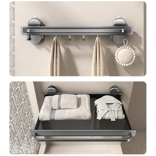 Estantes de baño con toallero extensible de aluminio negro para ducha 7
