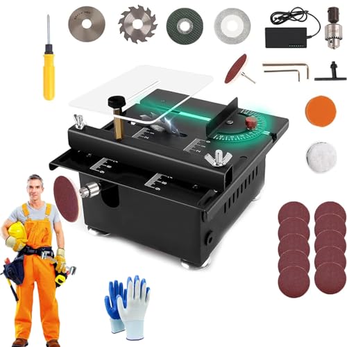 Mini Multi-functional Table Saw, Mini Table Saw for Crafts, Mini Table Saw, Mini Table Saw for Wood Cutting, Adjustable Cutting Sanding Engraving Drilling All-in-One Machine (A)