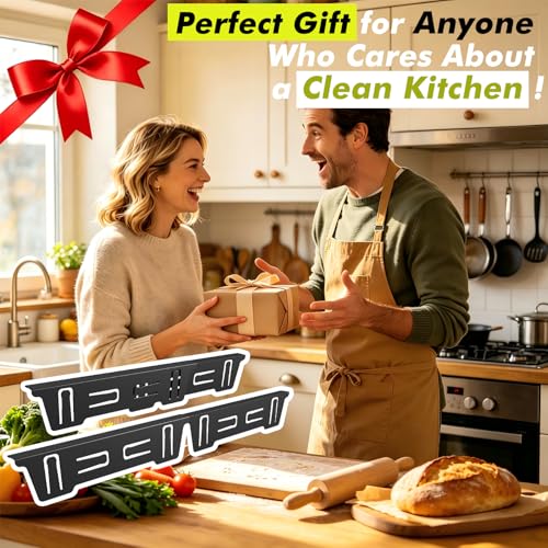 Image of Stove Gap Covers Stainless Steel, Stove Gap Filler Range Trim Kit, Oven Gap Filler for Stove and Counter, Heat-Resistant Stove Gap Guards, Easy Retractable Length 13.8 inch to 27.6 inch, Width 1 inch, Black(2PCS)