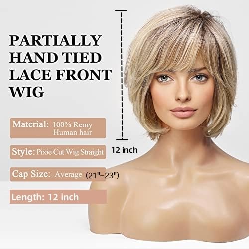 Miniatura 5 de EMMOR Peluca de encaje frontal atada a mano, pelucas de cabello 100% humano para mujeres, peluca natural en capas, estilo ondulado diferente para