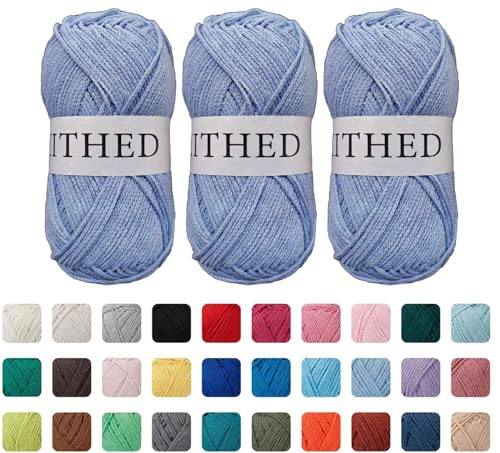 Image of Cotton Yarn，10.5oz，526yard，3 Pack ，Soft Yarn for Crocheting and Knitting (26 Dust Blue)