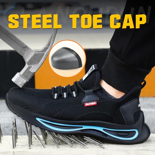 GLANOUDUN Steel Toe Shoes for Men Lightweight Work Shoes for Men Black Steel Toe Sneakers Comfortable Safety Tennis Sneakers Indestructible Men's Safety Footwear Industrial Construction2