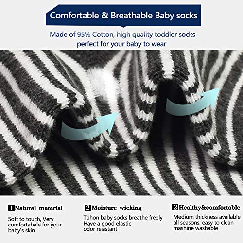 Image of Tphon 12 Pairs Toddler Non Skid Socks with Grips Anti Slip Bottom, Cotton Non Slip Ankle Crew Socks for Boys, Girls, Kids(1-7Years)